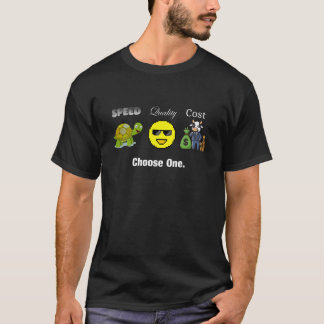 Camiseta Velocidade, Qualidade, Custo. Escolher um