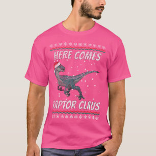 Camiseta Velociraptor Christmas Here Vem Raptor Claus Din
