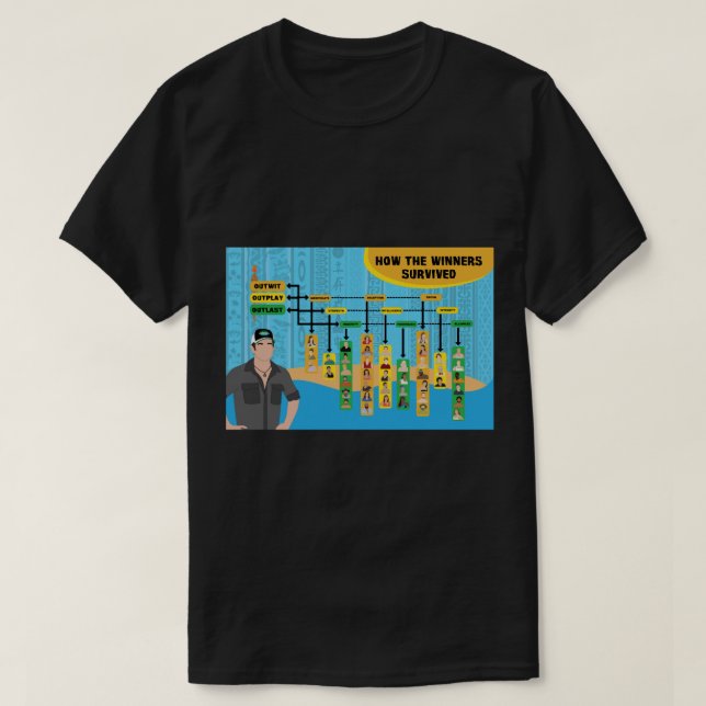 Camiseta Vencedores de Sobrevivência Infográficos (Frente do Design)