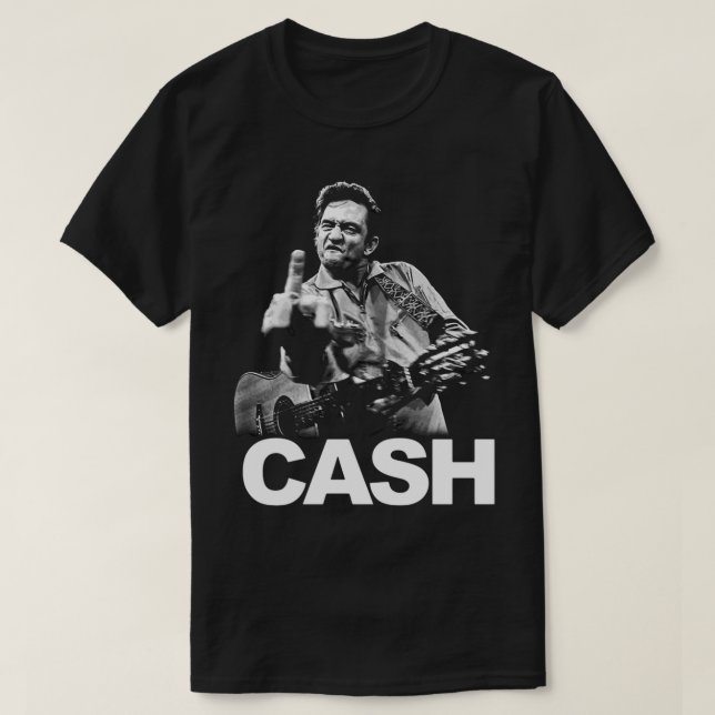 Camiseta Vendendo Johnny Cash com HIs, Violão e Corda Média (Frente do Design)