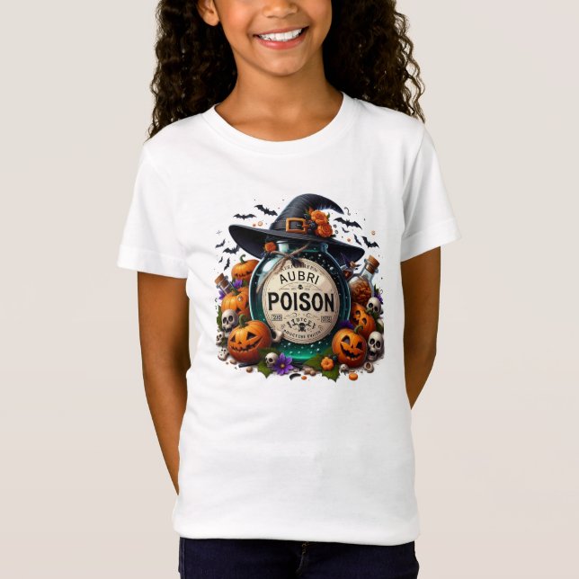 Camiseta Veneno de Halloween com nome de criança (Frente)