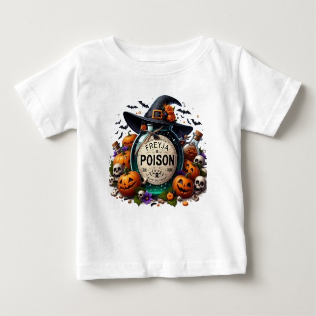 Camiseta Veneno de Halloween com nome de criança (Frente)