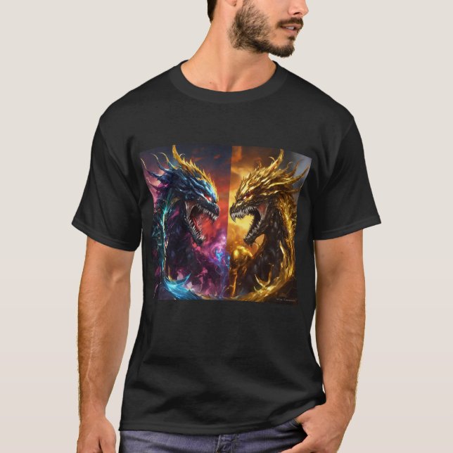 Camiseta veneno escuro vs Cromo e ouro deus prata arco-íris (Frente)