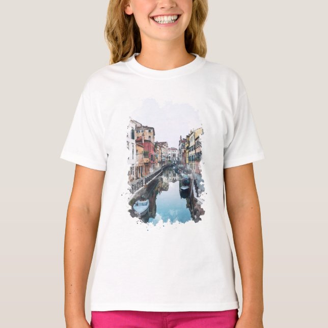 Camiseta Veneza Itália Watercolor Art (Frente)
