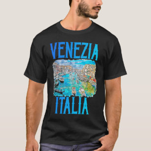 Camiseta Venezia Itália Grande Canal Gondolas Watercolor Bl