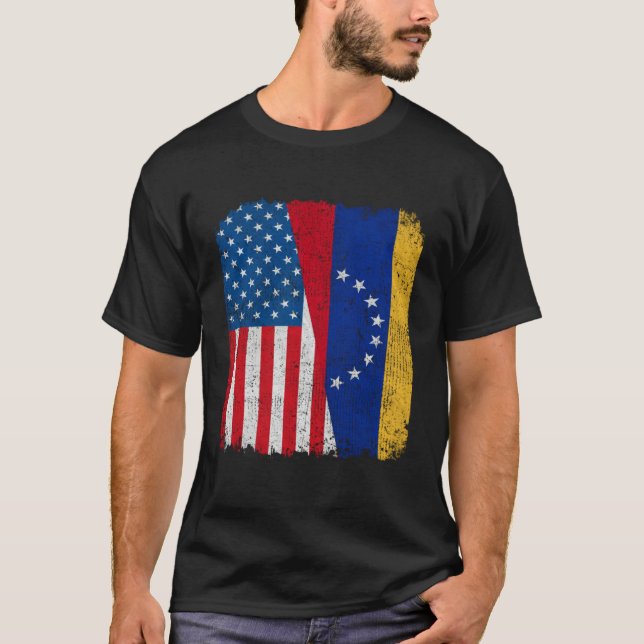 Camiseta Venezuelan American Flag Half USA Venezuela Root P (Frente)