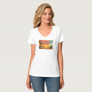 Camiseta Venha para a Costa Feminina com Decote em V