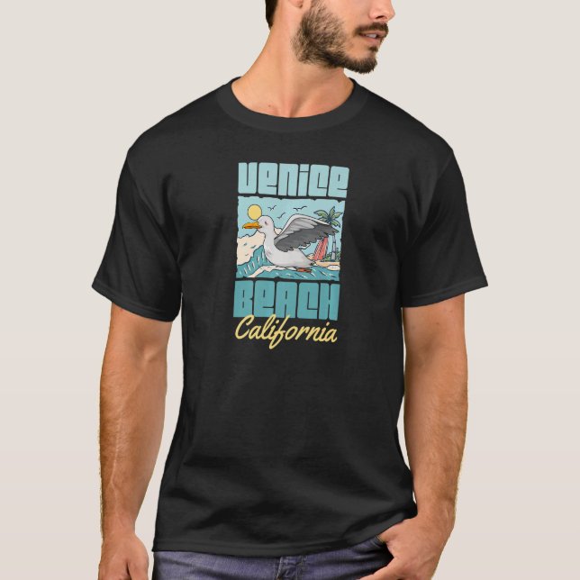 Camiseta Venice Beach California Seagull Surf Ocean Sunset (Frente)