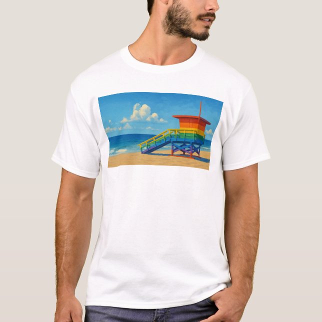 Camiseta Venice Beach Rainbow Lifeguard Stand (Frente)