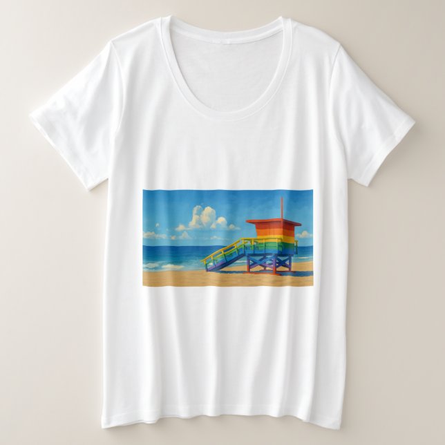 Camiseta Venice Beach Rainbow Lifeguard Stand (Frente do Design)