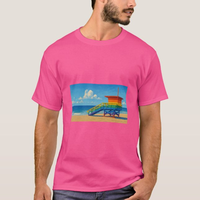 Camiseta Venice Beach Rainbow Lifeguard Stand (Frente)