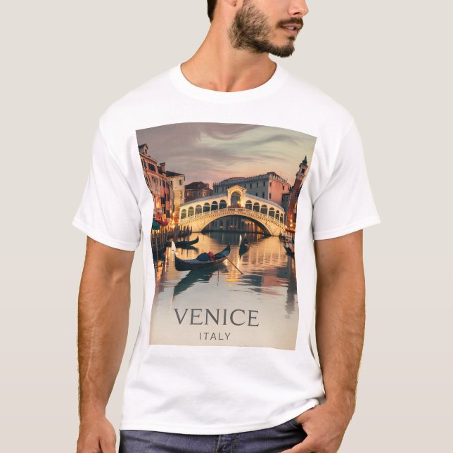 Camiseta Venice Italy Vacation Canal Bridge Twilight Retro (Frente)