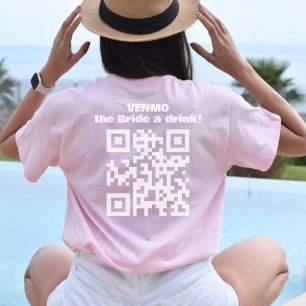 Camiseta Venmo Uma Bebida Para a Noiva Código QR Brinde de 