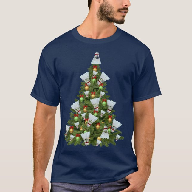 Camiseta ventilador de badminton de árvore de Natal (Frente)