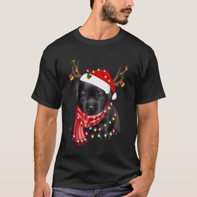 Camiseta Ventilador de Natal Labrador de Cachorro Negro G (Frente)