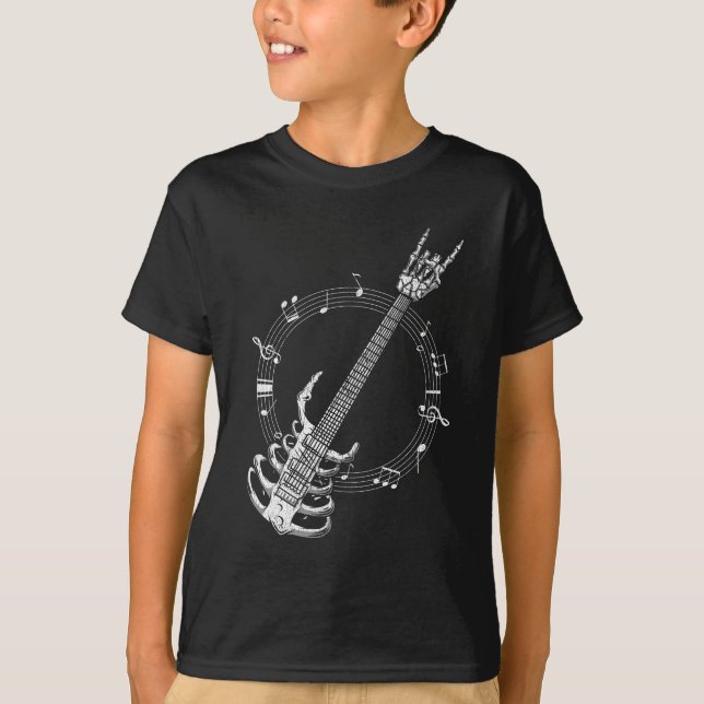 Camiseta Ventilador de rock do Skeleton Guitar Lover (Frente)