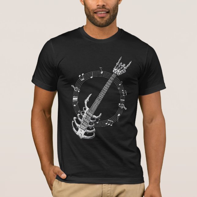 Camiseta Ventilador de rock do Skeleton Guitar Lover (Frente)