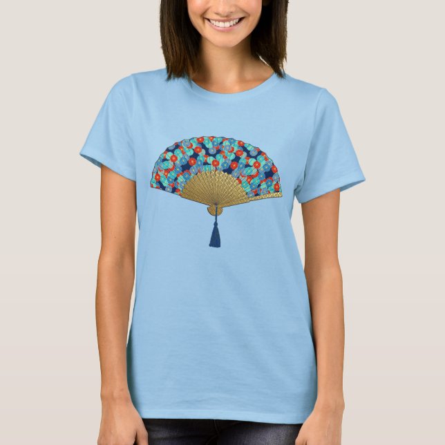 Camiseta Ventilador Deco - Flores em Cobalto, Turquesa e T  (Frente)