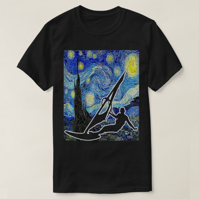 Camiseta Ventos de pintura de Windsurfer Starry Night (Frente do Design)