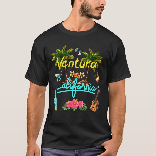 Camiseta Ventura California Beach Summer Palm Surf Sun Set (Frente)