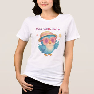 Camiseta Ver com amor - Adorável Tee Coração de Olhos