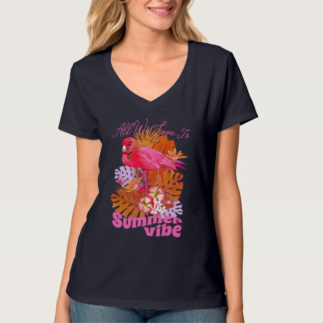 Camiseta Verão de Flamingo Preto (Frente)