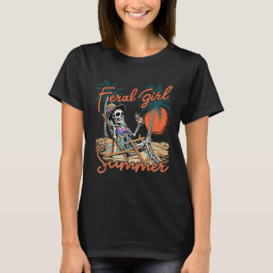 Camiseta Verão de Garota Feral Meme Divertido Esqueleto Pra