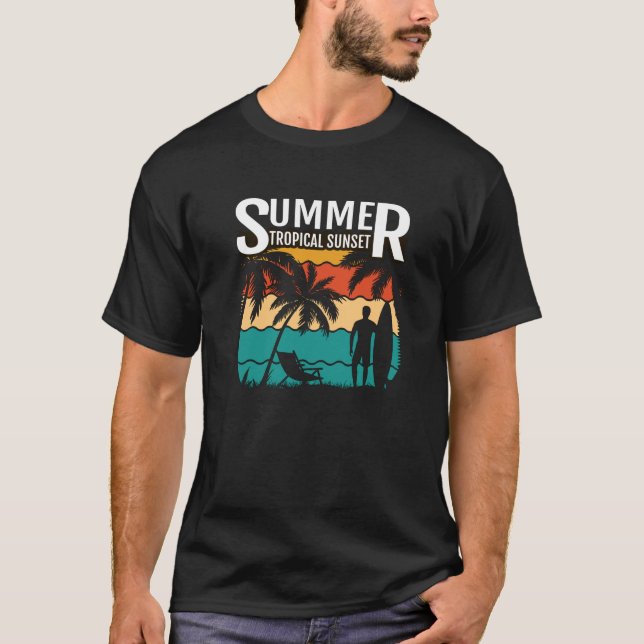 Camiseta Verão de Sunset de Praia Tropical (Frente)