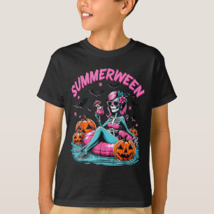Camiseta Verão Dia das Bruxas Esqueleto Quente Ghoul Praia
