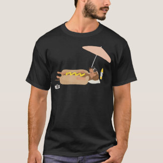 Camiseta Verão Engraçado Cachorro-Quente Dachshund Praia