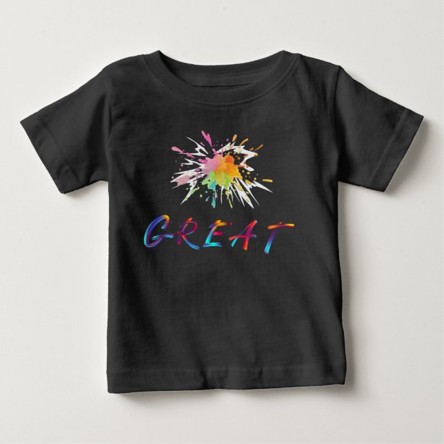 Camiseta Verão Fofo Multicolor Splash Bebê e Crianças (Frente)