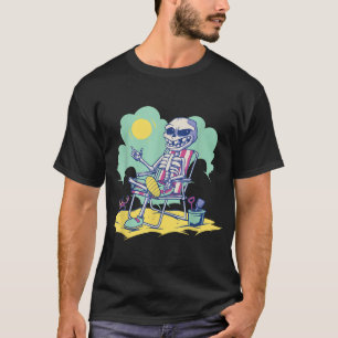 Camiseta Verão Halloween Esqueleto Praia Sol Summerween