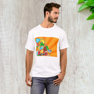 Camiseta Verão Kawaii de Desenhos à Mão Sol Praia e Tropica