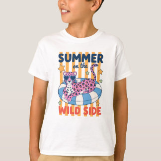 Camiseta Verão na Piscina Selvagem Design de Flutuador Leop