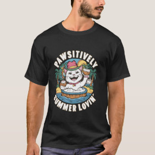 Camiseta Verão Pawsitivamente Amoroso Verão Gato Divertido 