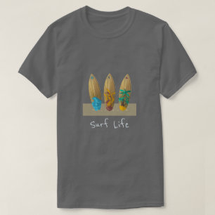 Camiseta Verão retro do trio da prancha do slogan da vida
