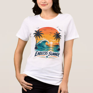 Camiseta Verão Sem Fim | Pôr do Sol Tropical Retrô na Praia