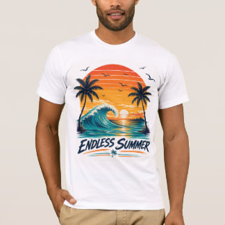 Camiseta Verão Sem Fim | Pôr do Sol Tropical Retrô na Praia