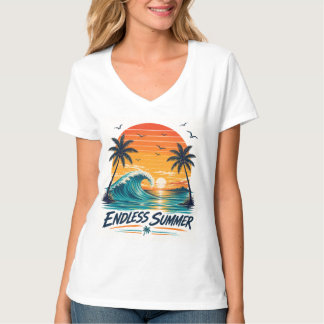 Camiseta Verão Sem Fim | Pôr do Sol Tropical Retrô na Praia