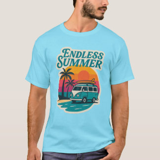 Camiseta Verão Sem Fim – Van de Surf Retro ao Pôr do Sol
