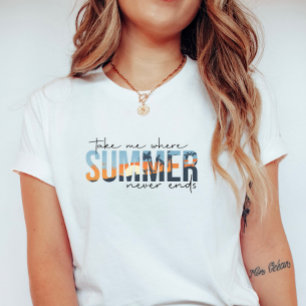 Camiseta Verão Tropical Nunca Acaba; Pôr do Sol na Praia