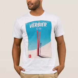 Camiseta Verbier, poster de viagens de esqui Suiça vintage.