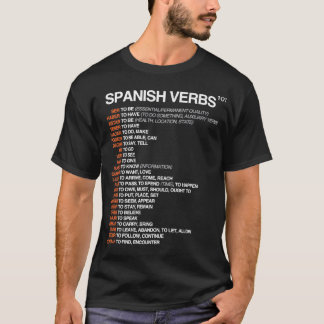 Camiseta Verbos Espanhol 101 Folha de Cheatsheet em Língua