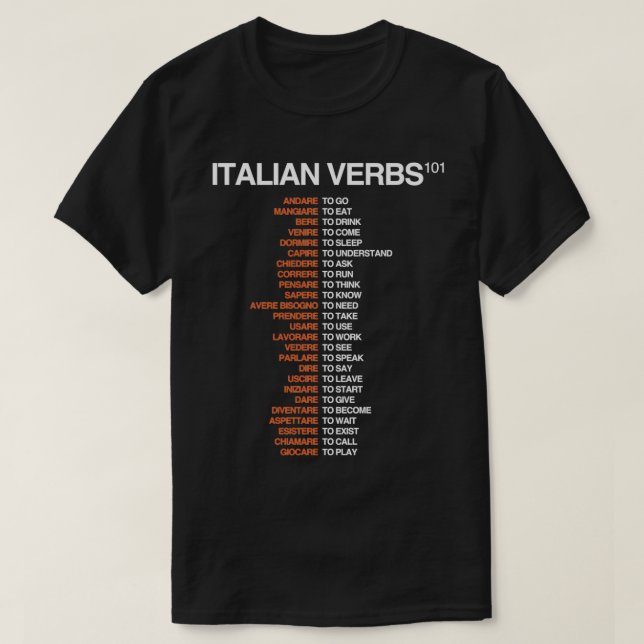 Camiseta Verbos Italianos 101 Folha de Cheatsheet em língua (Frente do Design)