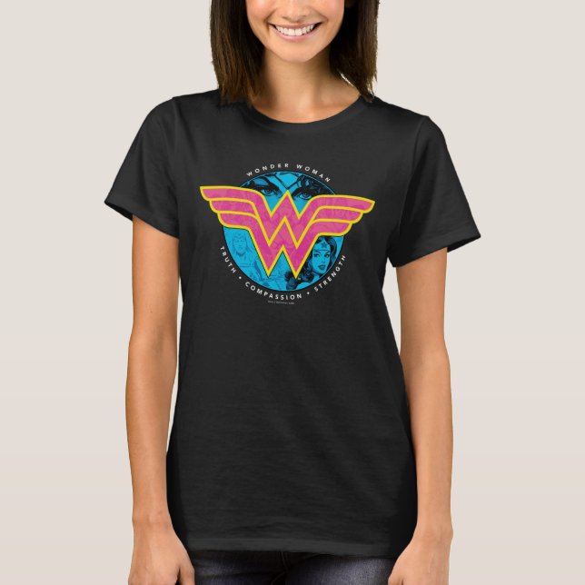 Camiseta Verdade Compaixão Força Comic Wonder Logo (Frente)