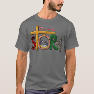 Camiseta Verdadeira História Natal Manger Cena de Natividad