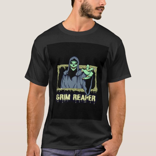 Camiseta Verdadeira Ilustração Criativa de Grim Reaper (Frente)
