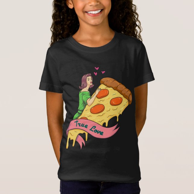 Camiseta Verdadeiro Design do Romance da Pizza Retro Romanc (Frente)