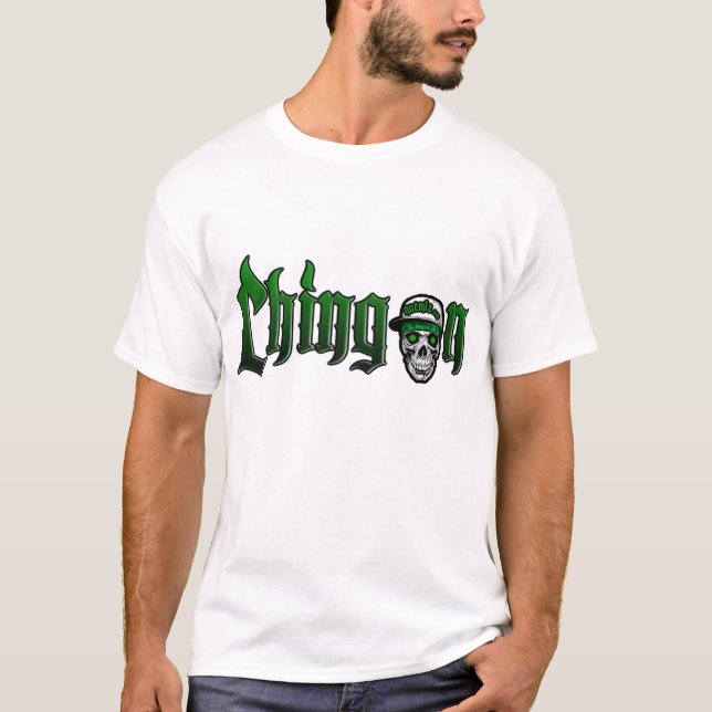 Camiseta verde 3 do boné do crânio do chingon (Frente)