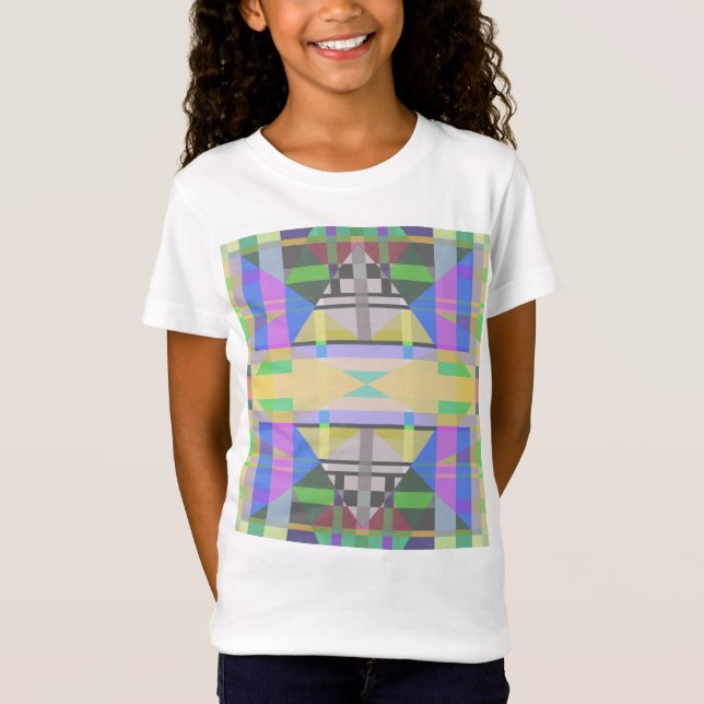 Camiseta Verde Amarelo Azul Roxo Geométrico (Frente)